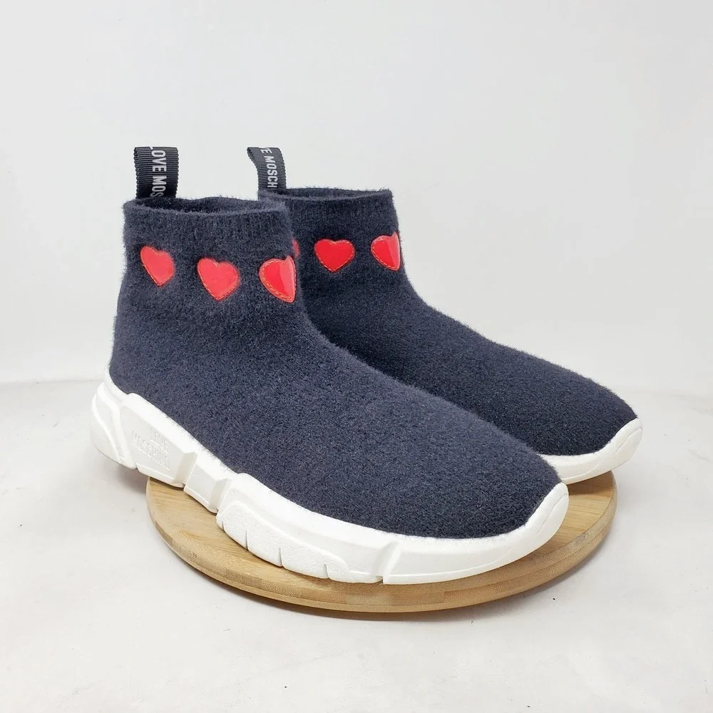 Love Moschino Sneaker Boots Womens 41 Black‎ Hearts Platform Chunky Shoes